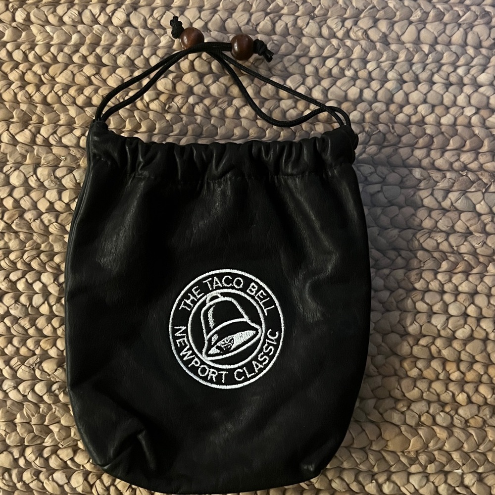 Golf Ball & Accessory Bag Black Leather Drawstring New